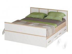 Двуспальная кровать 1,4м Сакура (дуб сонома/белый) в Горном - gornyj.mebel-nsk.ru | фото