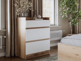 Комод 3 ящика Брауни (дуб делано/белый) в Горном - gornyj.mebel-nsk.ru | фото
