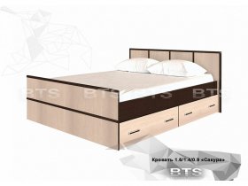 Кровать двуспальная с ящиками 1,4м Сакура (BTS) в Горном - gornyj.mebel-nsk.ru | фото