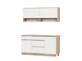 Кухонный гарнитур 1,6м Брауни (дуб делано/белый) в Горном - gornyj.mebel-nsk.ru | фото