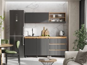 Кухонный гарнитур 1,7м Хелен  (дуб крафт золотой/графит) в Горном - gornyj.mebel-nsk.ru | фото