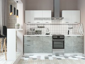 Кухонный гарнитур Дуся 2,0 м (белый глянец/цемент) в Горном - gornyj.mebel-nsk.ru | фото