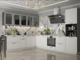 Модульная кухня Глэдис (белый снег/лайт грей софт/корпус анкор темный) в Горном - gornyj.mebel-nsk.ru | фото