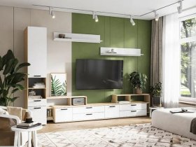 Модульная стенка Санса (дуб сонома/белый) в Горном - gornyj.mebel-nsk.ru | фото