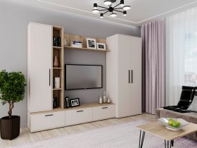 Модульная стенка Верона (сатин/дуб крафт серый) в Горном - gornyj.mebel-nsk.ru | фото