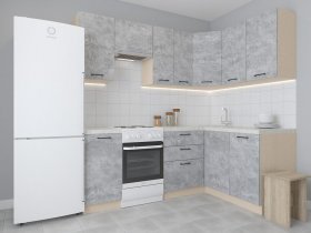 Модульная угловая кухня 1,4м*2,1м Лада (цемент) в Горном - gornyj.mebel-nsk.ru | фото
