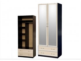 Шкаф двухстворчатый с ящиками с 2-мя зеркалами  (профиль МДФ) в Горном - gornyj.mebel-nsk.ru | фото
