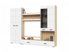 Стенка ГС-01 Либерти (дуб сонома/белый глянец) в Горном - gornyj.mebel-nsk.ru | фото