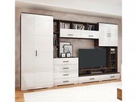 Стенка Коста МДФ (дуб венге/белый глянец) в Горном - gornyj.mebel-nsk.ru | фото