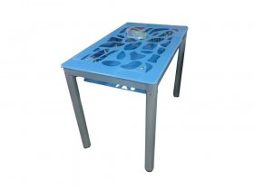 Стол обеденный В 828-2 (стекло голубое) в Горном - gornyj.mebel-nsk.ru | фото